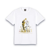 【昇運・守護・縁結びの京都一筆龍】 龍神御加護の絵画Tシャツ日本語書体【昇運金白双龍】