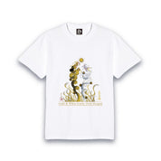 【昇運・守護・縁結びの京都一筆龍】 龍神御加護の絵画Tシャツ明朝体【昇運金白双龍】