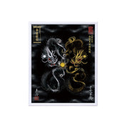 【昇運・守護・縁結びの京都一筆龍】 龍神御加護の絵画(小)【守護黒金銀双龍】