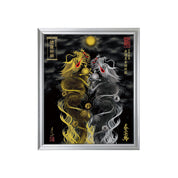 【昇運・守護・縁結びの京都一筆龍】 龍神御加護の絵画(小)【昇運黒金銀双龍】