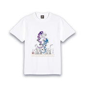 【昇運・守護・縁結びの京都一筆龍】 龍神御加護の絵画Tシャツ特殊書体【守護紫蒼双龍】