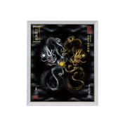 【昇運・守護・縁結びの京都一筆龍】 龍神御加護の絵画(小)【守護黒金銀双龍】