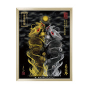 【昇運・守護・縁結びの京都一筆龍】 龍神御加護の絵画(大)【昇運黒金銀双龍】