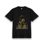 【昇運・守護・縁結びの京都一筆龍】 龍神御加護の絵画Tシャツ明朝体【守護黒金龍】