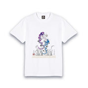 【昇運・守護・縁結びの京都一筆龍】 龍神御加護の絵画Tシャツゴシック体【守護紫蒼双龍】