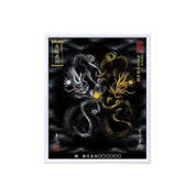 【昇運・守護・縁結びの京都一筆龍】 龍神御加護の絵画(小)【守護黒金銀双龍】