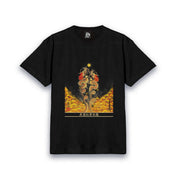 【昇運・守護・縁結びの京都一筆龍】 龍神御加護の絵画Tシャツ日本語書体【昇運紅葉双龍】