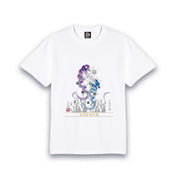 【昇運・守護・縁結びの京都一筆龍】 龍神御加護の絵画Tシャツ日本語書体【守護紫蒼双龍】