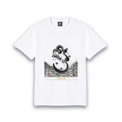 【昇運・守護・縁結びの京都一筆龍】 龍神御加護の絵画Tシャツ日本語書体【守護墨龍】