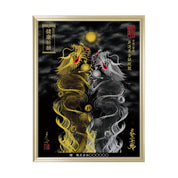 【昇運・守護・縁結びの京都一筆龍】 龍神御加護の絵画(大)【昇運黒金銀双龍】