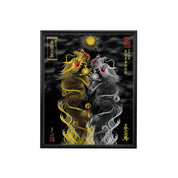 【昇運・守護・縁結びの京都一筆龍】 龍神御加護の絵画(小)【昇運黒金銀双龍】