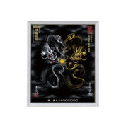 【昇運・守護・縁結びの京都一筆龍】 龍神御加護の絵画(小)【守護黒金銀双龍】