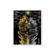 【昇運・守護・縁結びの京都一筆龍】 龍神御加護の絵画(小)【昇運黒金銀双龍】