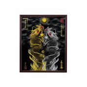 【昇運・守護・縁結びの京都一筆龍】 龍神御加護の絵画(小)【昇運黒金銀双龍】