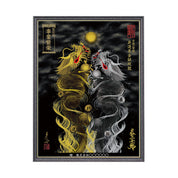 【昇運・守護・縁結びの京都一筆龍】 龍神御加護の絵画(大)【昇運黒金銀双龍】