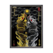 【昇運・守護・縁結びの京都一筆龍】 龍神御加護の絵画(大)【昇運黒金銀双龍】